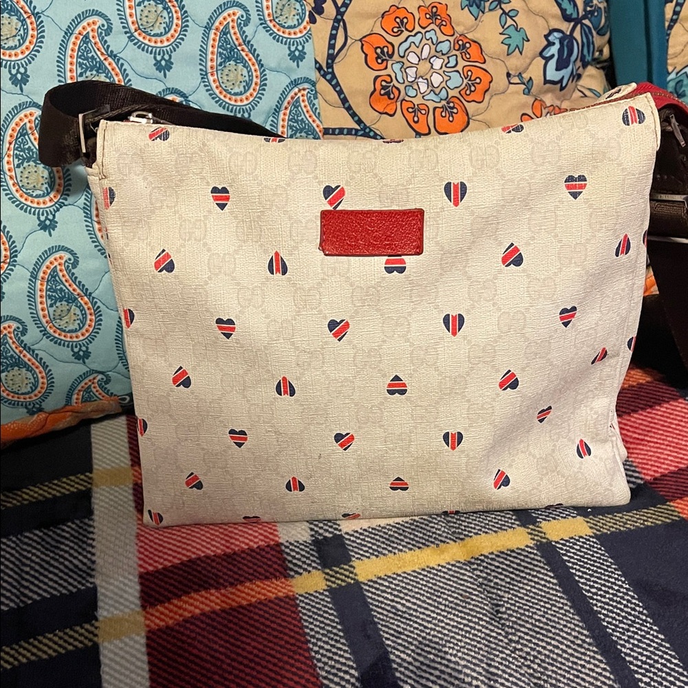Gucci Beige and Red Heart Crossbody Bag